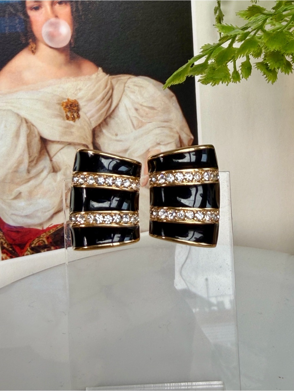 SWAROVSKI Vintage Black Enamel and Crystal Earrings